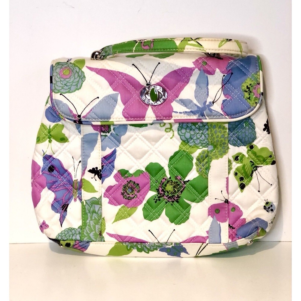 Vera Bradley Sateen Handbag Nicole Butterfly Floral Print Purple Green White